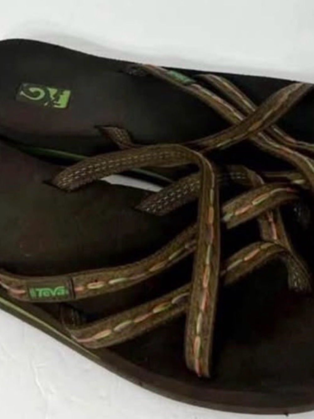 Teva Brown Sandals with Subtle Green Logo and Straps
